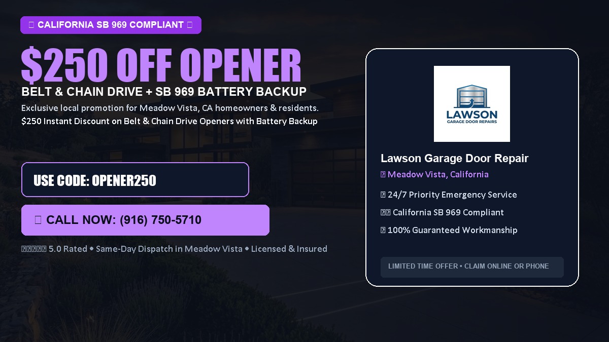 $250 OFF Smart Garage Door Opener Installation (Belt & Chain Drive with California SB 969 Battery Backup) in Meadow Vista, CA