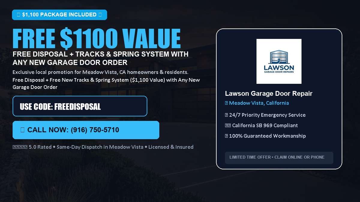 Free Disposal + Free New Tracks & Spring System with Any New Garage Door Order ($1100 Value) in Meadow Vista, CA